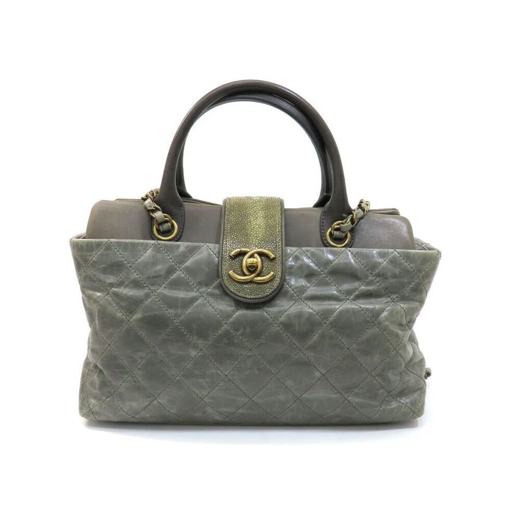 Chanel leather galuchat tote bag gray GD Matelasse the Ikebukuro